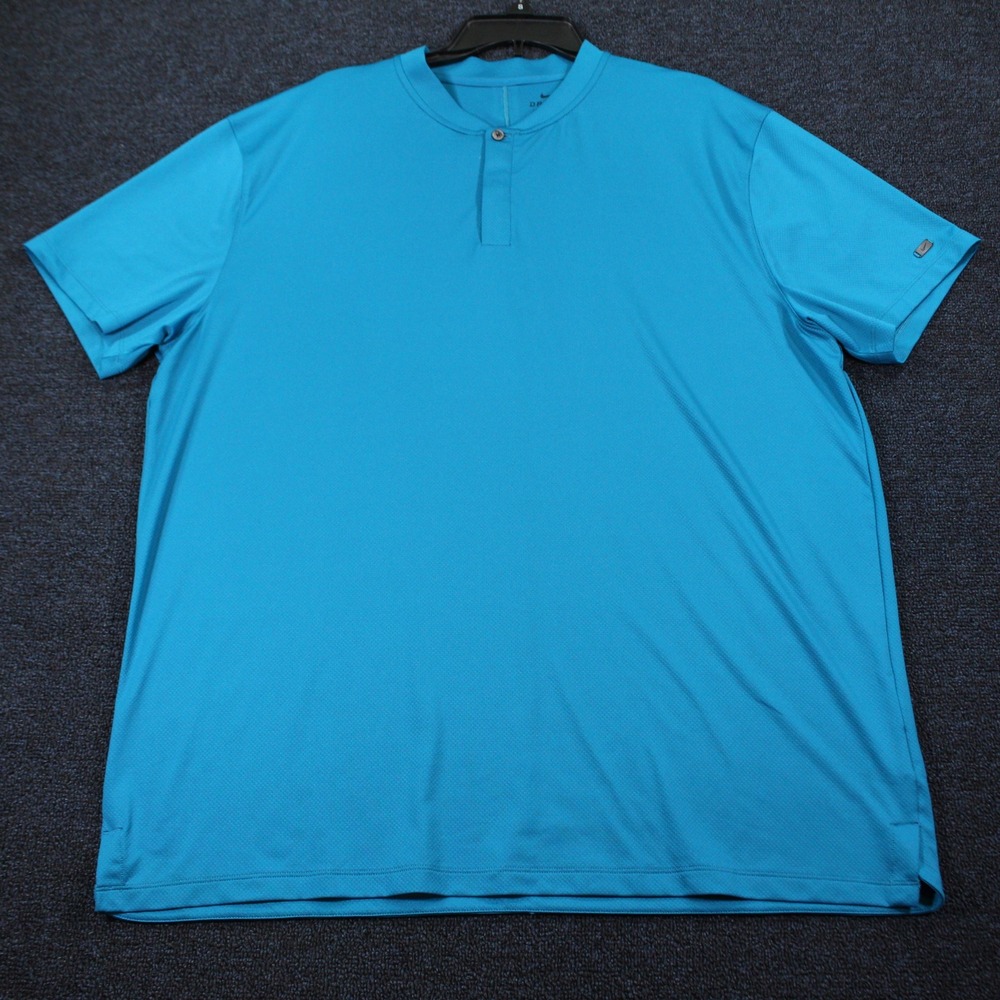 Nike Polo Mens XL Tiger Woods Golf Blade Band Collar Blue Stretch Tech BV9219